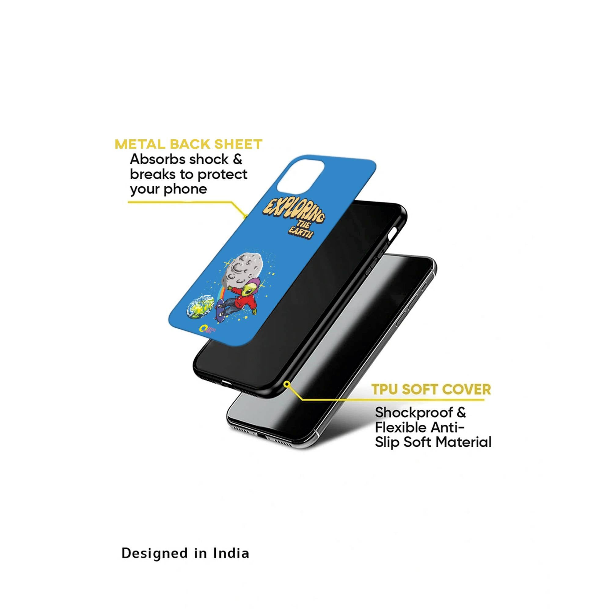 Exploring The Earth Blue Metal TPU hybrid Protection Case - outfitquePhone case